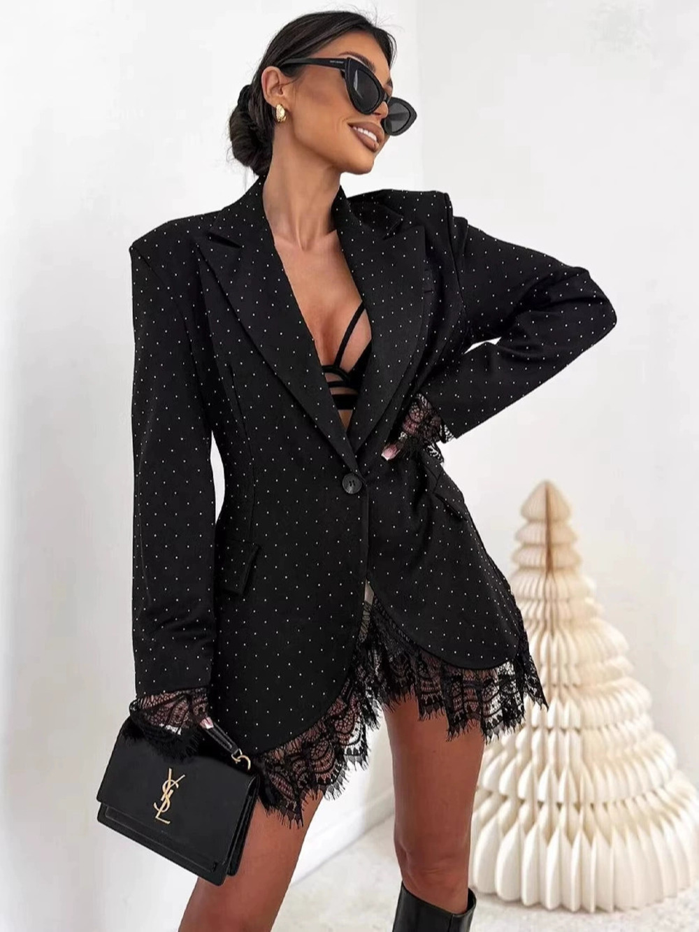 ZARA Versatile Sexy Chic Asymmetric Patchwork Blazer Spring Autumn